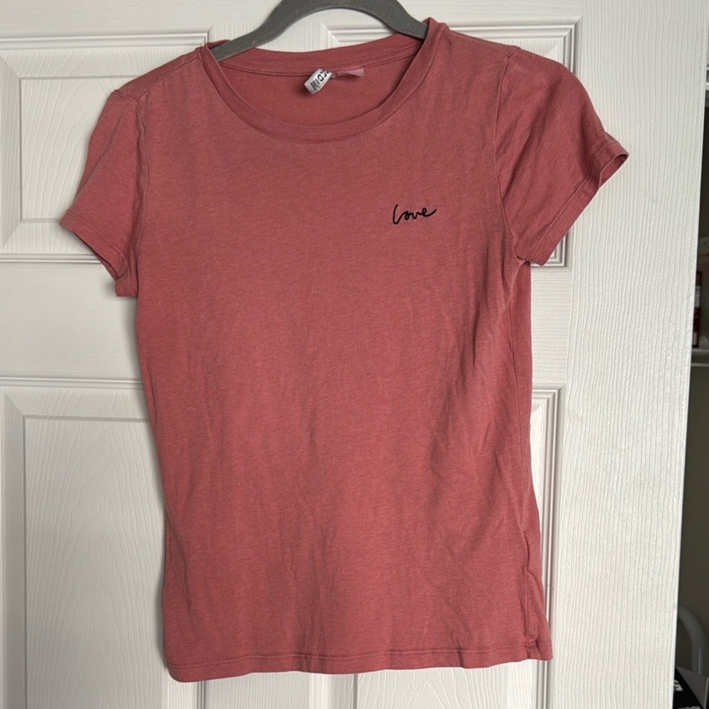 Pink T-Shirt with Love Embroidery